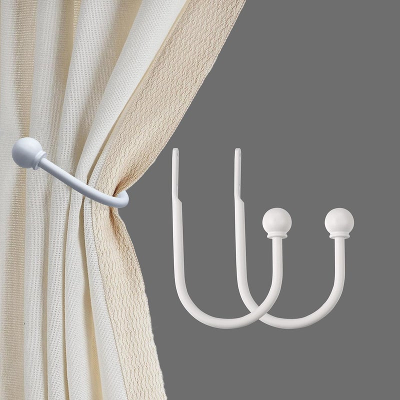 ARNORX Curtain Holdbacks, Hooks, 2 PCS，Solid Steel Hooks, Decorative French Ball End, Curtain Drapery Holdbacks, Wall Mounted, Curtain Tiebacks, White - Image 1